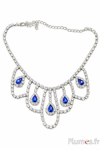 Collana con strass - ca. 35 cm - cristallo-blu